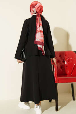 Düğmeli Volan Bluzlu Etekli İkili Takım Siyah - İkili Takım