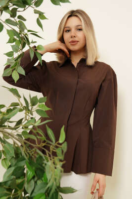 Düğmeli Volanlı Gömlek Kahve - LUSTRİN