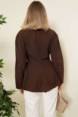 Düğmeli Volanlı Gömlek Kahve - Kadın Giyim Modelleri