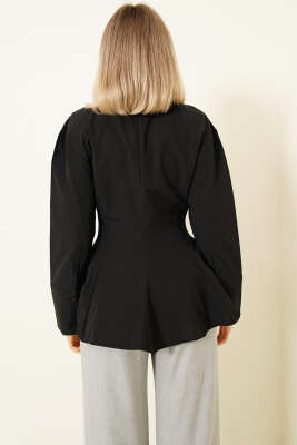 Düğmeli Volanlı Gömlek Siyah - Kadın Giyim Modelleri