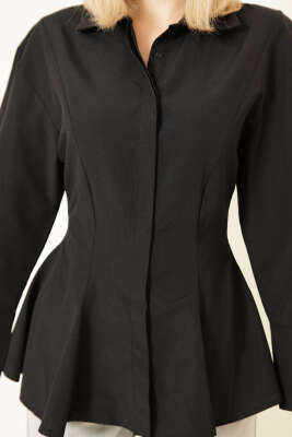 Düğmeli Volanlı Gömlek Siyah - Kadın Giyim Modelleri