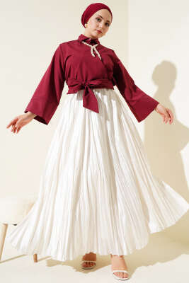 Düğmeli Yan Bağlamalı Kısa Gömlek Bordo - 300-500 TL Ürünler