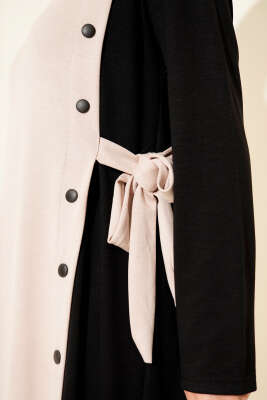 Düğmeli Yandan Bağlamalı Bisiklet Yaka Elbise Bej - Elbise