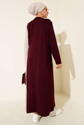 Düğmeli Yandan Bağlamalı Bisiklet Yaka Elbise Bordo - Elbise