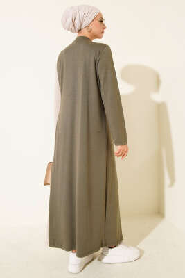 Düğmeli Yandan Bağlamalı Bisiklet Yaka Elbise Haki - Elbise