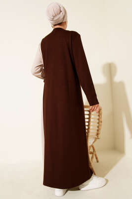 Düğmeli Yandan Bağlamalı Bisiklet Yaka Elbise Kahve - Elbise