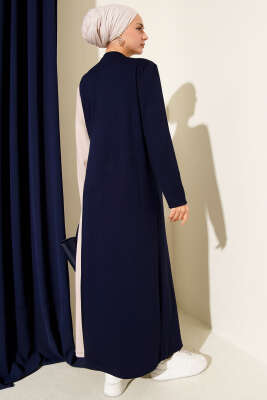 Düğmeli Yandan Bağlamalı Bisiklet Yaka Elbise Lacivert - Elbise