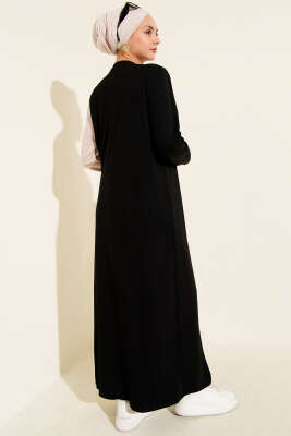 Düğmeli Yandan Bağlamalı Bisiklet Yaka Elbise Siyah - Elbise