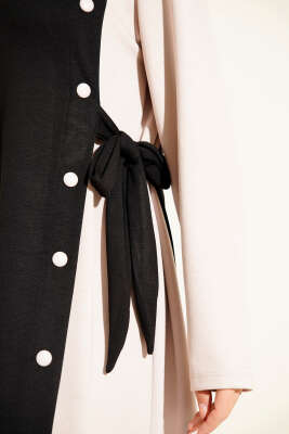 Düğmeli Yandan Bağlamalı Bisiklet Yaka Elbise Siyah - Elbise