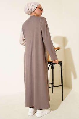 Düğmeli Yandan Bağlamalı Bisiklet Yaka Elbise Vizon - Elbise