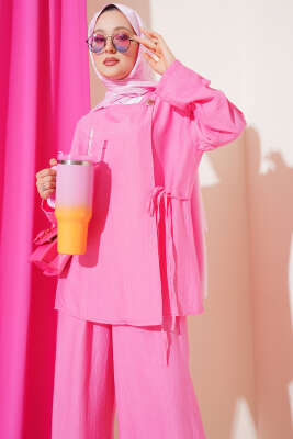 Düğmeli Yandan Bağlamalı İkili Takım Pembe - 700-1000 TL Ürünler