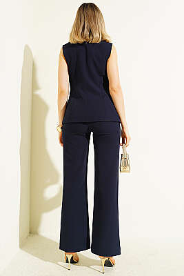 Düğmeli Yelekli Pantolon Takım Lacivert - Kadın Giyim Modelleri