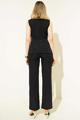 Düğmeli Yelekli Pantolon Takım Siyah - Kadın Giyim Modelleri