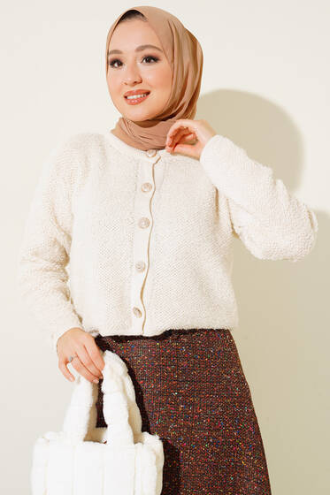Düğmeli Yumoş Hırka Bej - Hırka