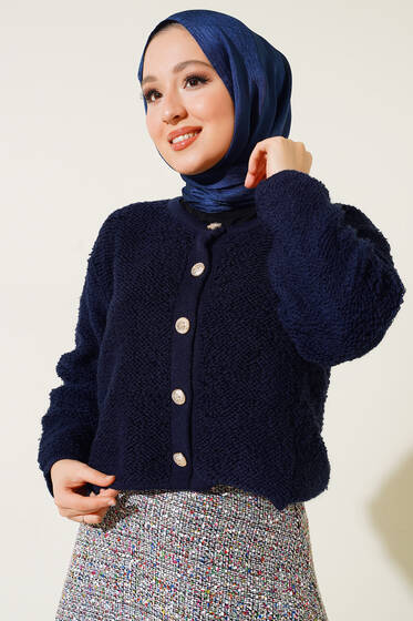 Düğmeli Yumoş Hırka Lacivert - Hırka