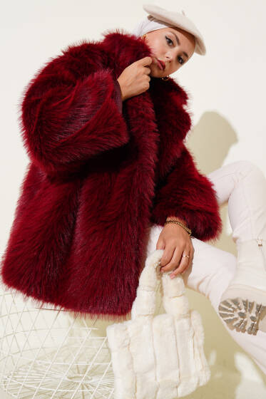 Düğmesiz Astarlı Kürk Bordo - Ceket