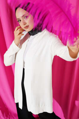 Düğmesiz Salaş Hırka Beyaz - HELLIE