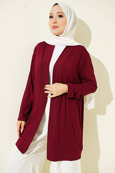 Düğmesiz Salaş Hırka Bordo - Hırka