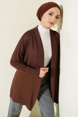 Düğmesiz Salaş Hırka Kahve - HELLIE