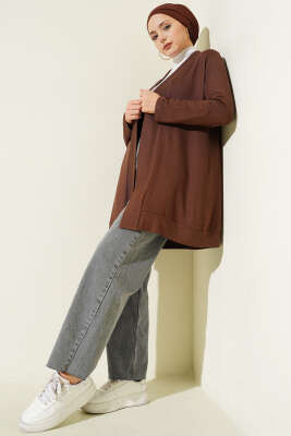 Düğmesiz Salaş Hırka Kahve - Hırka