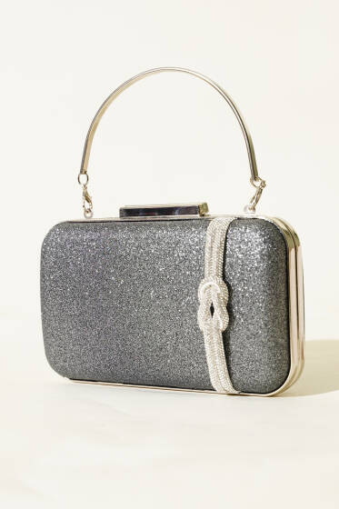 Düğüm Detaylı Abiye Çanta Füme - Kol Çantası