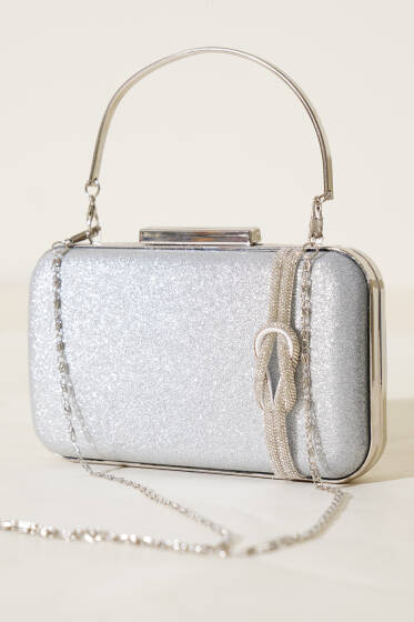 Düğüm Detaylı Abiye Çanta Gümüş - Kol Çantası