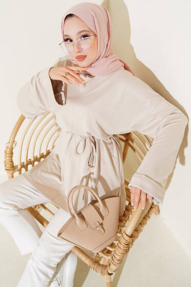 Düşük Duble Kol Tunik Bej - Tunik