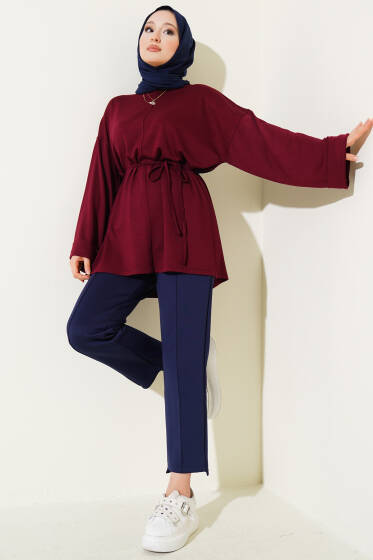 Düşük Duble Kol Tunik Bordo - Tunik