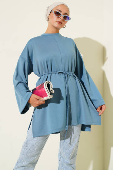 Düşük Duble Kol Tunik İndigo - Tunik