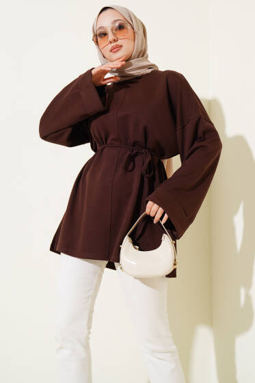 Düşük Duble Kol Tunik Kahve - Tunik