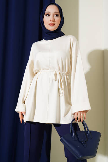 Düşük Duble Kol Tunik Krem - Tunik