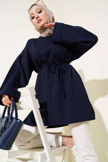 Düşük Duble Kol Tunik Lacivert - Tunik