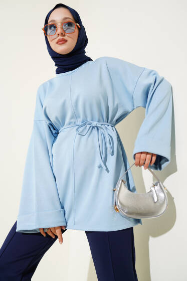 Düşük Duble Kol Tunik Mavi - Tunik