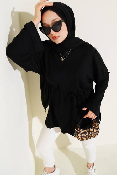 Düşük Duble Kol Tunik Siyah - Tunik