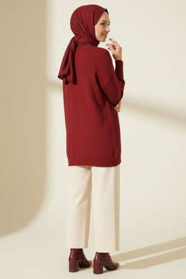 Düşük Kol Detaylı Triko Tunik Bordo - Yılın Fırsatı