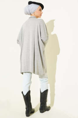 Düşük Kol Detaylı Triko Tunik Gri - Yılın Fırsatı