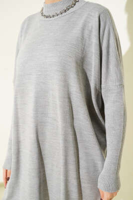 Düşük Kol Detaylı Triko Tunik Gri - Yılın Fırsatı