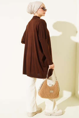 Düşük Kol Detaylı Triko Tunik Kahve - Tunik