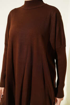 Düşük Kol Detaylı Triko Tunik Kahve - Tunik