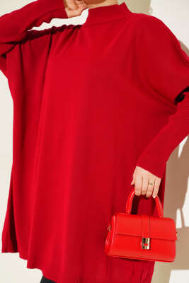 Düşük Kol Detaylı Triko Tunik Kırmızı - Tunik