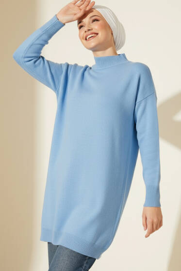 Düşük Kol Detaylı Triko Tunik Mavi - Yılın Fırsatı