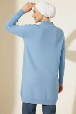 Düşük Kol Detaylı Triko Tunik Mavi - Yılın Fırsatı
