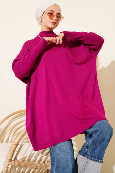 Düşük Kol Detaylı Triko Tunik Menekşe - Tunik