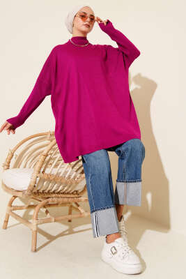 Düşük Kol Detaylı Triko Tunik Menekşe - Yılın Fırsatı