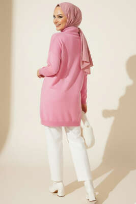 Düşük Kol Detaylı Triko Tunik Pembe - Yılın Fırsatı