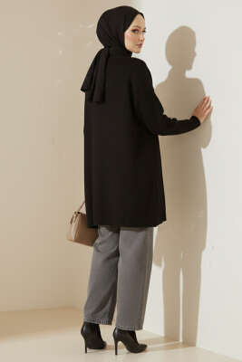 Düşük Kol Detaylı Triko Tunik Siyah - Yılın Fırsatı
