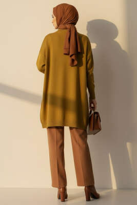 Düşük Kol Detaylı Triko Tunik Yağ Yeşili - Yılın Fırsatı