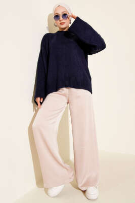 Düşük Kol Yumoş Basic Triko Tunik Lacivert - Tunik