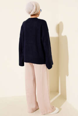 Düşük Kol Yumoş Basic Triko Tunik Lacivert - Tunik