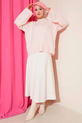 Düşük Kol Yumoş Basic Triko Tunik Pembe - Tunik